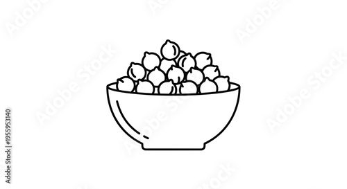 Simple Line Art Icon of a Bowl Full of Chickpeas