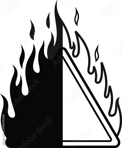 Fire triangle icon burning flames Vector