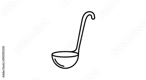 Simple Line Art Icon of a Ladle for Cooking and Serving Soups and Sauces