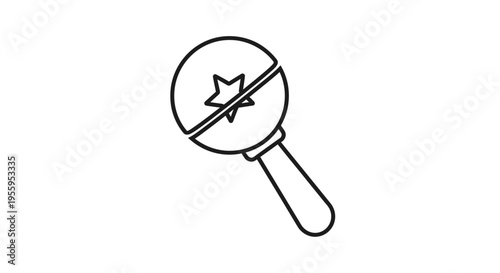 Simple Line Art Icon of a Rattle Toy with a Star