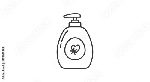 Simple Line Art Icon of a Soap Dispenser with Heart Symbol