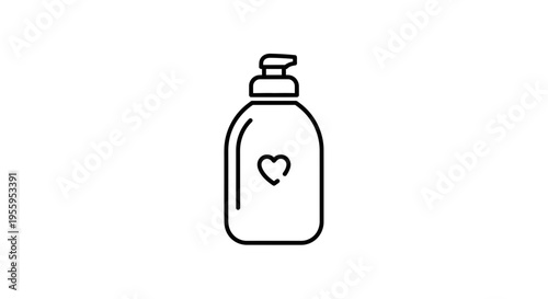 Simple Line Art Icon of a Soap Dispenser with Heart Symbol