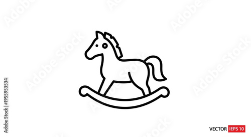 Rocking Horse Icon, Vintage Toy, Childhood Nostalgia, Simple Line Art