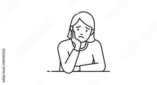 Sad Woman with Hand on Chin, Feeling Boredom and Loneliness