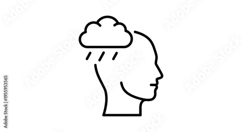 Sadness Cloud Over Head Icon, Mental Health Concept, Depression Symbol