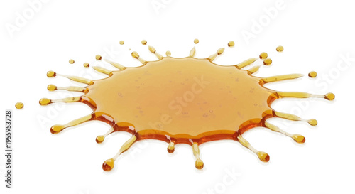 Liquid Splash Explosion: Yellow Fluid Droplets and Splatter on White Background