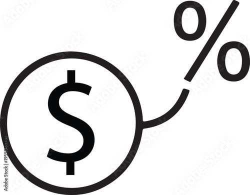 Financial concept illustration showing dollar coin connected to percentage symbol representing interest rates inflation and investment growth