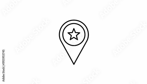 Location Pin Icon with Star Inside, Map Marker Symbol, Navigation and Destination Concept