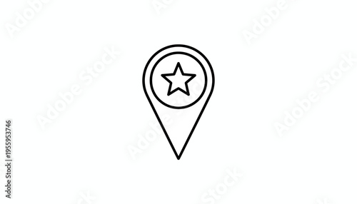 Location Pin Icon with Star Inside, Map Marker, Favorite Place, GPS Navigation Symbol