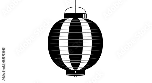 A black and white illustration of a hanging lantern with a sleek design