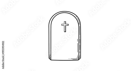 Hand-drawn tombstone with cross, isolated on white background, memorial, death symbol