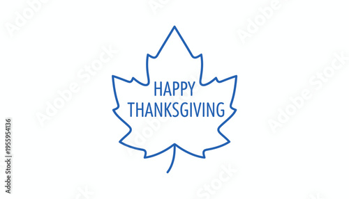 Happy Thanksgiving Blue Maple Leaf Icon with Text