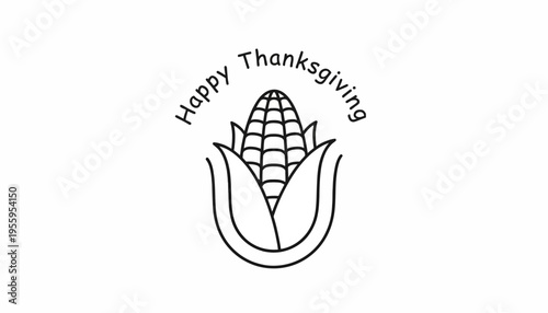 Happy Thanksgiving Corn Cob Illustration - Simple Line Art