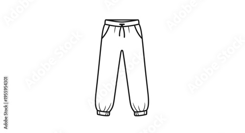 Fashionable Jogger Pants Icon, Casual Apparel Line Art, Comfortable Clothing Vector