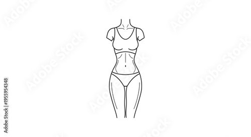 Female Body Shape Silhouette Outline Illustration, Fitness and Health Concept