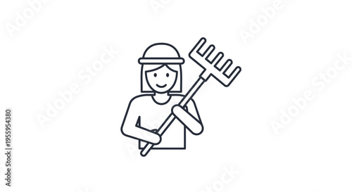 Gardener Icon Person Holding Rake Farming Agriculture Outline Simple Vector