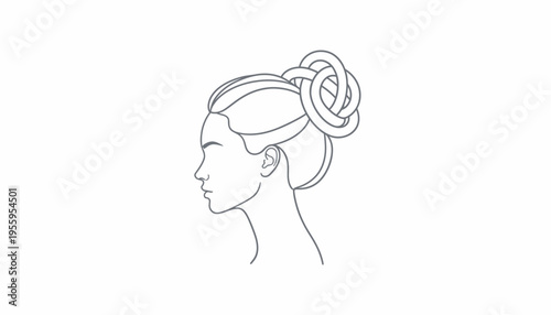 Elegant Woman Profile with Abstract Knotted Hairstyle, Minimalist Line Art
