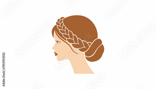 Elegant Woman Profile with Braided Hairstyle and Updo, Stylized Vector Illustration