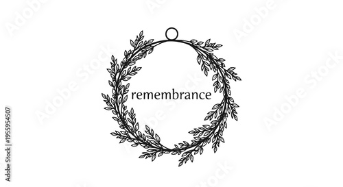 A minimalist black and white wreath with the word remembrance in the center.