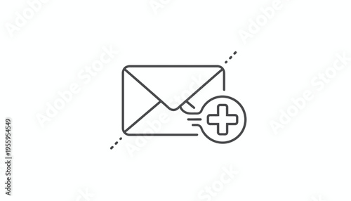 Email icon with plus sign, concept of adding new email or contact, communication and connection