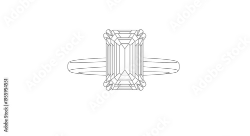 Emerald Cut Diamond Ring Outline Drawing