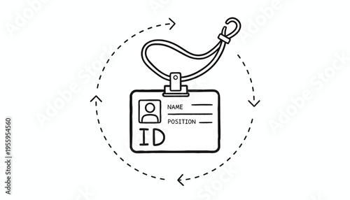 Employee ID Badge on Lanyard with Circular Arrows, Concept of Access and Security