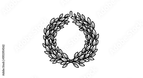 A simple black and white illustration of a laurel wreath on a white background