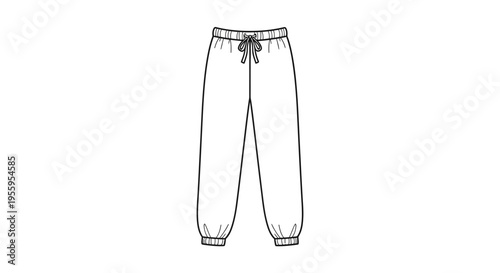 Fashion Flat Sketch: Jogger Pants with Drawstring Waist and Cuffed Ankles
