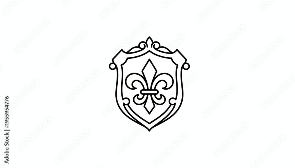 Naklejka premium Elegant Fleur-de-lis Shield Emblem Outline, Heraldic Symbol, Vintage Design