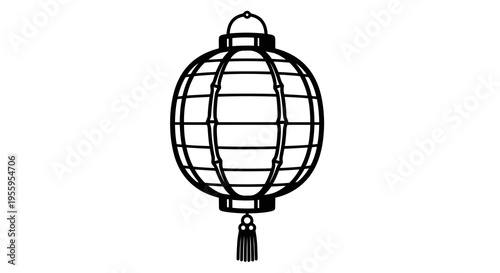 A simple black and white illustration of a traditional lantern with a tassel hanging from it.
