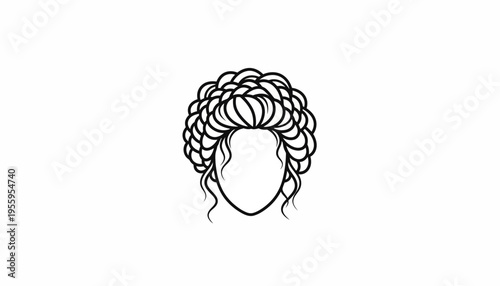 Elegant Braided Hairstyle Icon, Minimalist Line Art of Woman's Hair