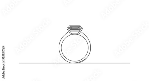 Elegant Emerald Cut Diamond Engagement Ring on White Background
