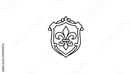 Elegant Fleur-de-lis Shield Emblem Outline, Heraldic Symbol, Vintage Design