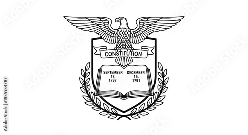 Official seal featuring an eagle and a shield with the word constitution on it.