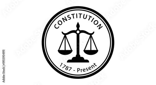 Constitution logo with scales of justice and historical dates prominently displayed in a circular emblem
