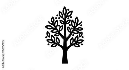 A minimalist black silhouette of a tree against a white background.