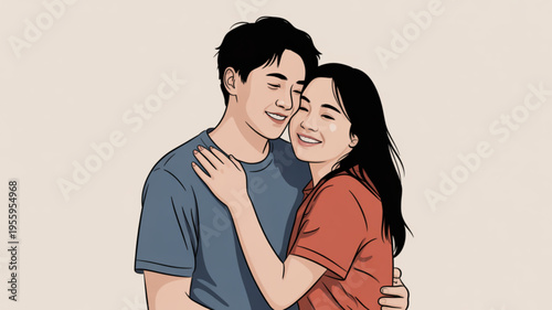 Loving young couple embracing each other warmly smiling and happy together in a tender moment