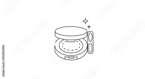 Cosmetic compact powder icon, makeup product, beauty and skincare line art