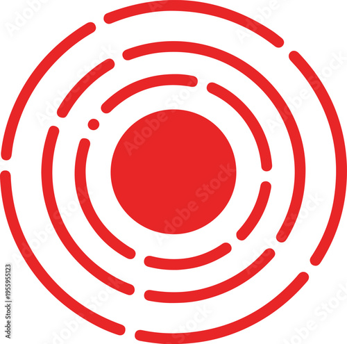 Radar signal waves and target center icon in red, representing scanning detection or wireless communication