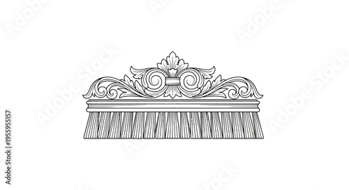 Antique Decorative Brush with Ornate Handle, Vintage Cleaning Tool Illustration