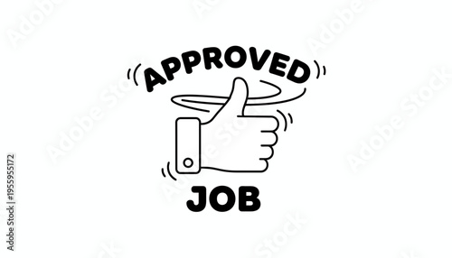 Approved Job Thumbs Up Icon with Wavy Lines and Text