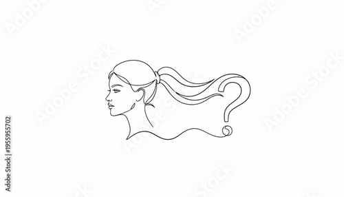 Woman's Silhouette with Question Mark Hair - Symbol of Doubt, Mystery, and Identity