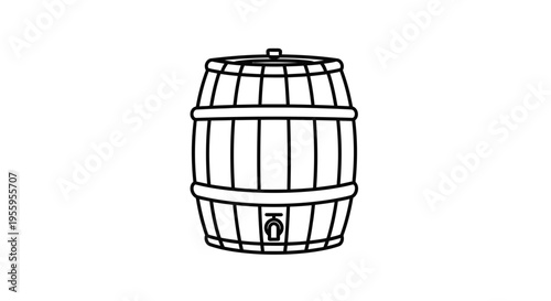 Wooden Barrel with Tap Icon - Simple Line Art Illustration