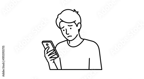 Worried Man Looking at Smartphone Screen, Negative Emotion, Online Stress, Digital Life