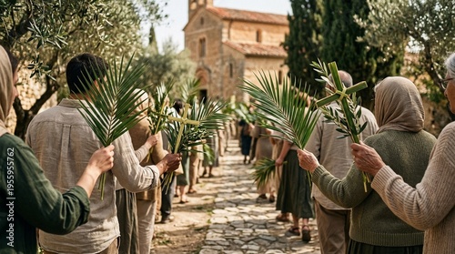 Palm Sunday Procession Celebrating Jesus’ Triumphal Entry into Jerusalem Biblical Event Depiction