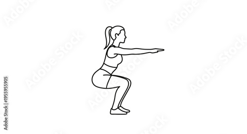 Woman doing squat exercise, fitness, healthy lifestyle, workout, isolated on white background