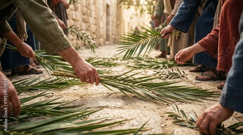 Palm Sunday Biblical Scene Jesus Christ Triumphal Entry Waving Branches Holy Week Devotion