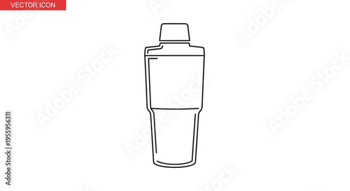 Vector Icon of a Tall Insulated Tumbler Cup with Lid, Outline Drawing