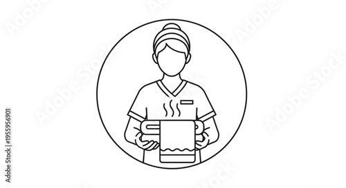 Spa attendant holding warm towel, wellness and relaxation icon
