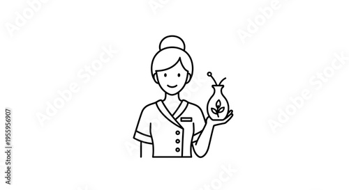 Spa Therapist Holding Aromatherapy Vase with Plant, Wellness and Beauty Icon